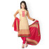 Beige & Pink Printed Crepe Kurta Dupatta Set