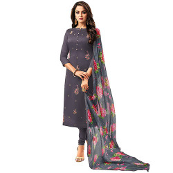 Embroidered Chanderi Cotton Straight Suit