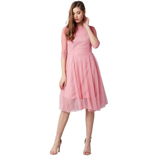 Women’s Pink Net Fit And Flare Dress