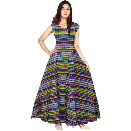 Multi-Coloured Long Striped Maxi Dress